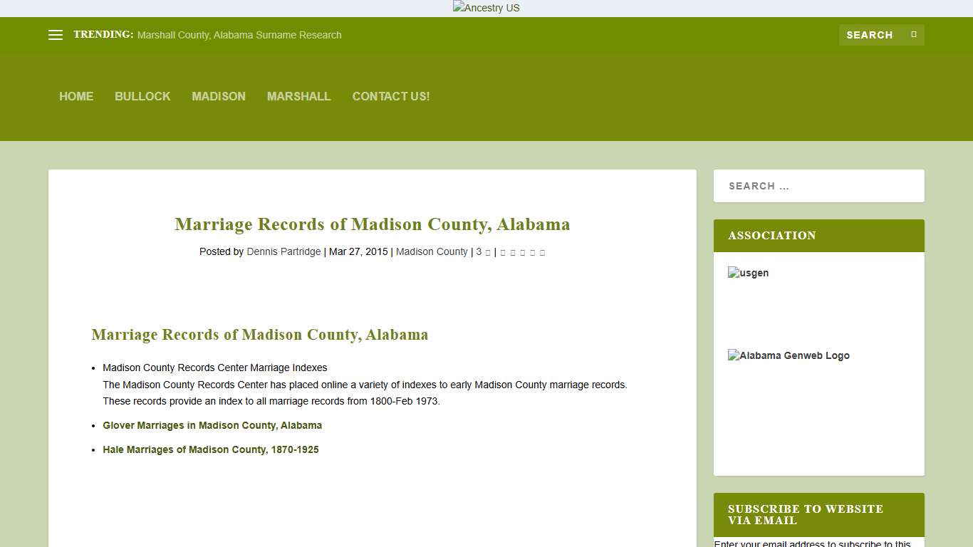 Marriage Records of Madison County, Alabama My ALGenWeb Sites